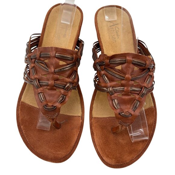 Clarks Artisan Collection Women's Brown Leather Woven Strap Sandals Size 8.5 - Picture 2 of 7